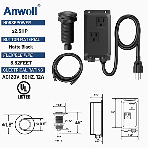 ANWOLL Garbage Disposal Air Switch Kit -Professional- Dual Outlet, Sink Top Waste Disposer On/Off, Garbage Disposal Button, Brass Made Cover, UL Listed - Image 4