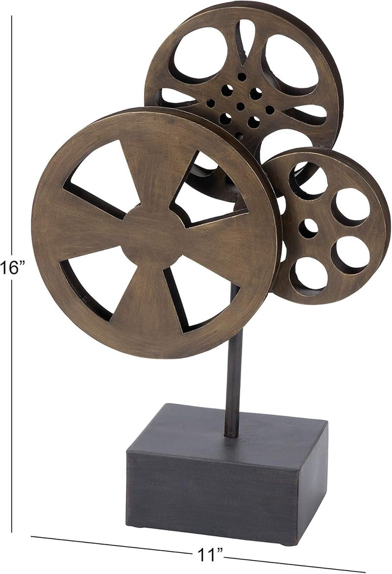 Deco 79 Vintage Metal Film Reel Sculpture - Brown, 11" x 5" x 16" - Image 3
