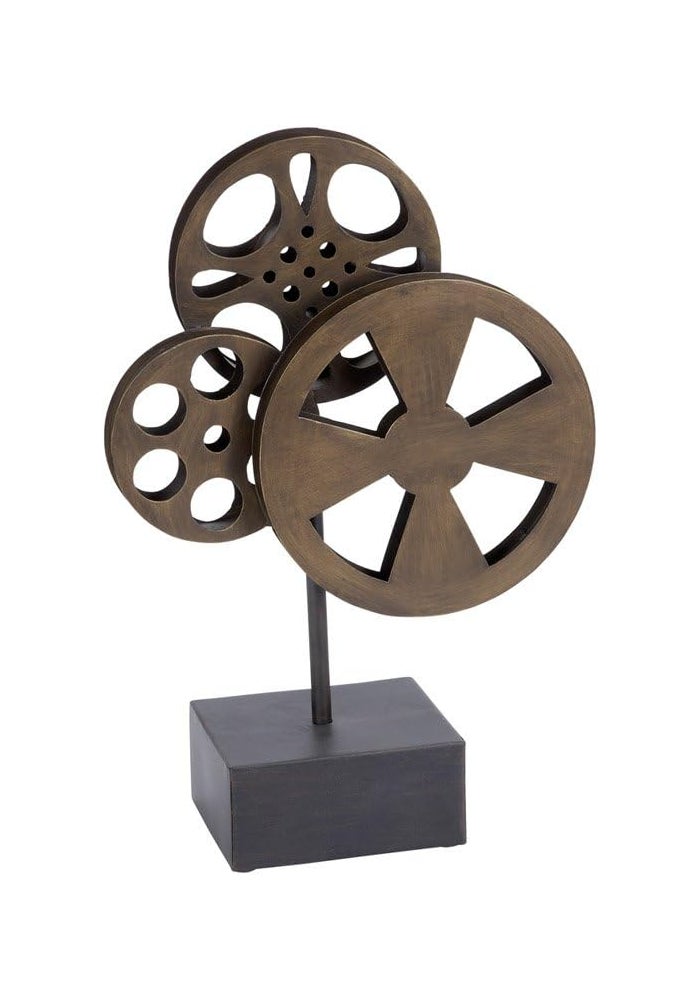 Deco 79 Vintage Metal Film Reel Sculpture - Brown, 11" x 5" x 16" - Image 1