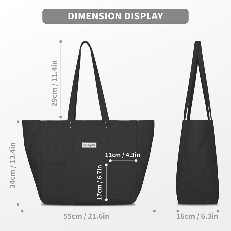 HOMESPON Large Canvas Tote Bag for Women Everything Bag with Pockets and Laptop Sleeve (Black) - Image 3