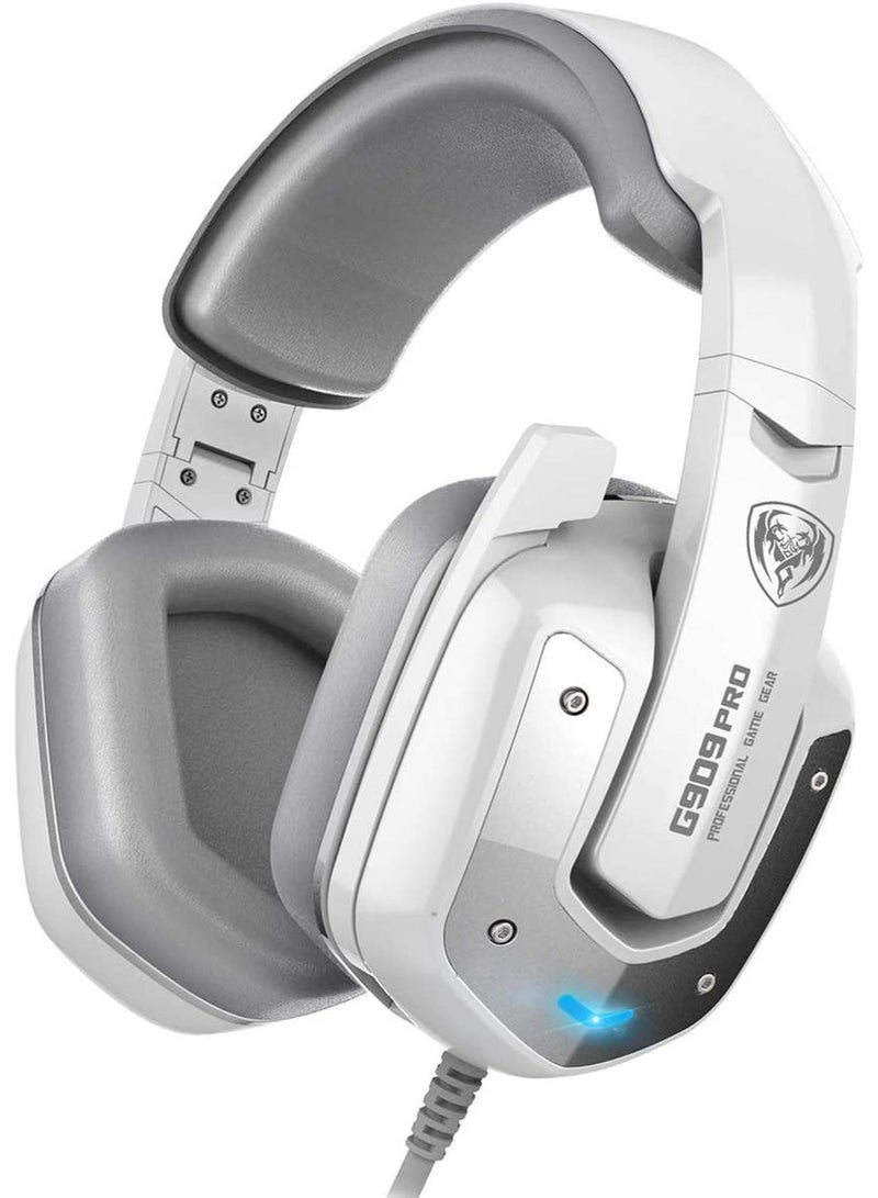 SOMIC G909PRO 7.1 Virtual Surround Sound USB Gaming Headset Over Ear Bass Headphone for PS4,PC with Mic,Volume Control,LED(white) - Image 1