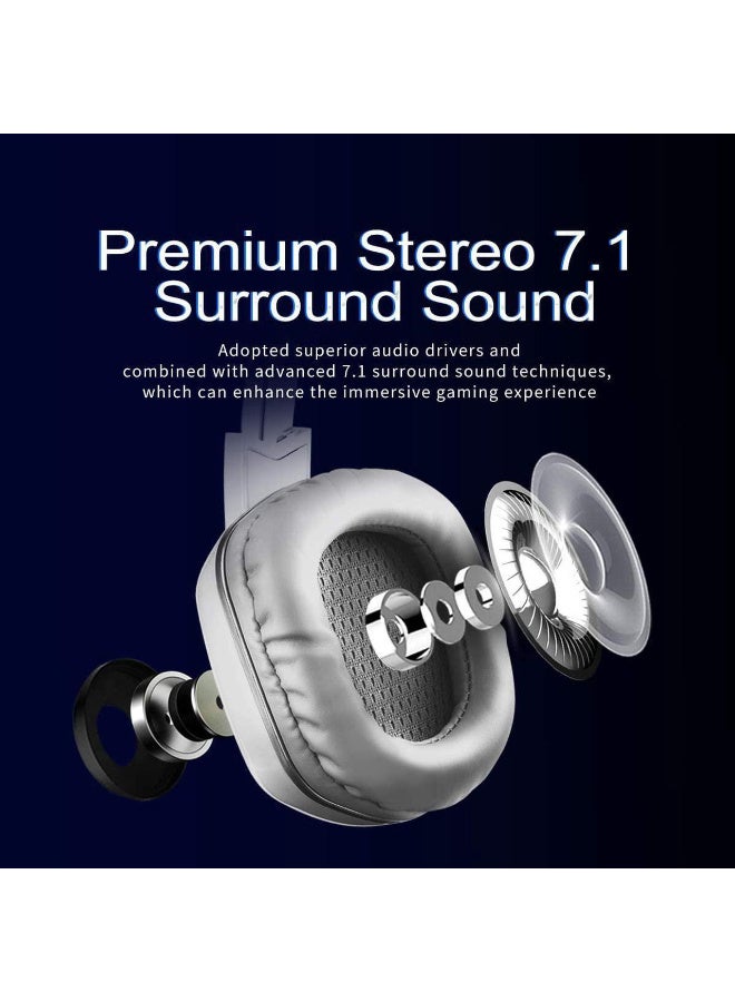 SOMIC G909PRO 7.1 Virtual Surround Sound USB Gaming Headset Over Ear Bass Headphone for PS4,PC with Mic,Volume Control,LED(white) - Image 4