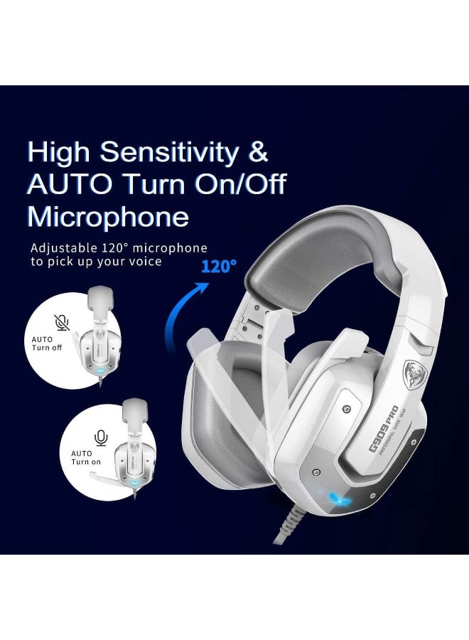 SOMIC G909PRO 7.1 Virtual Surround Sound USB Gaming Headset Over Ear Bass Headphone for PS4,PC with Mic,Volume Control,LED(white) - Image 3