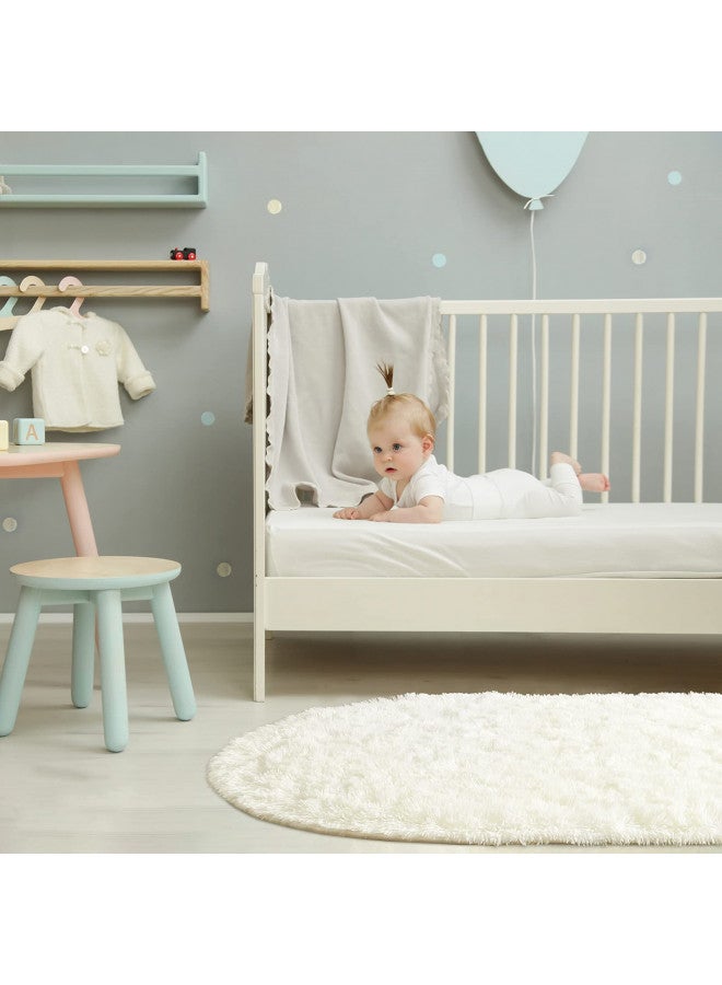 Softlife Fluffy Rugs for Bedroom, Shag Cute Area Rug for Girls/Boys and Kids Baby Room Home Decor, 2.6 x 5.3 Feet Oval Indoor Carpet for Nursery Dorm Living Room, Creamy - Image 5