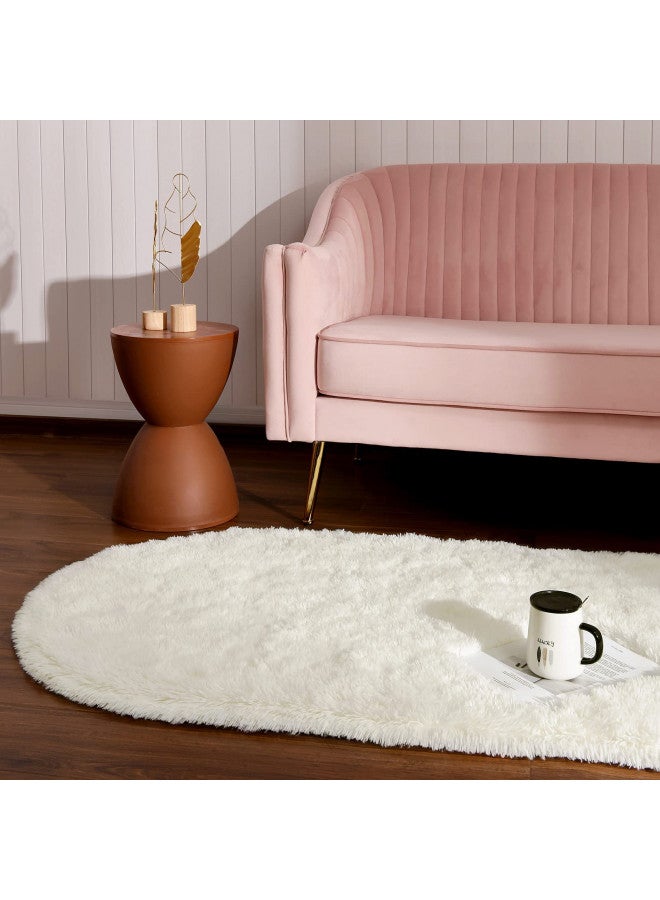 Softlife Fluffy Rugs for Bedroom, Shag Cute Area Rug for Girls/Boys and Kids Baby Room Home Decor, 2.6 x 5.3 Feet Oval Indoor Carpet for Nursery Dorm Living Room, Creamy - Image 4