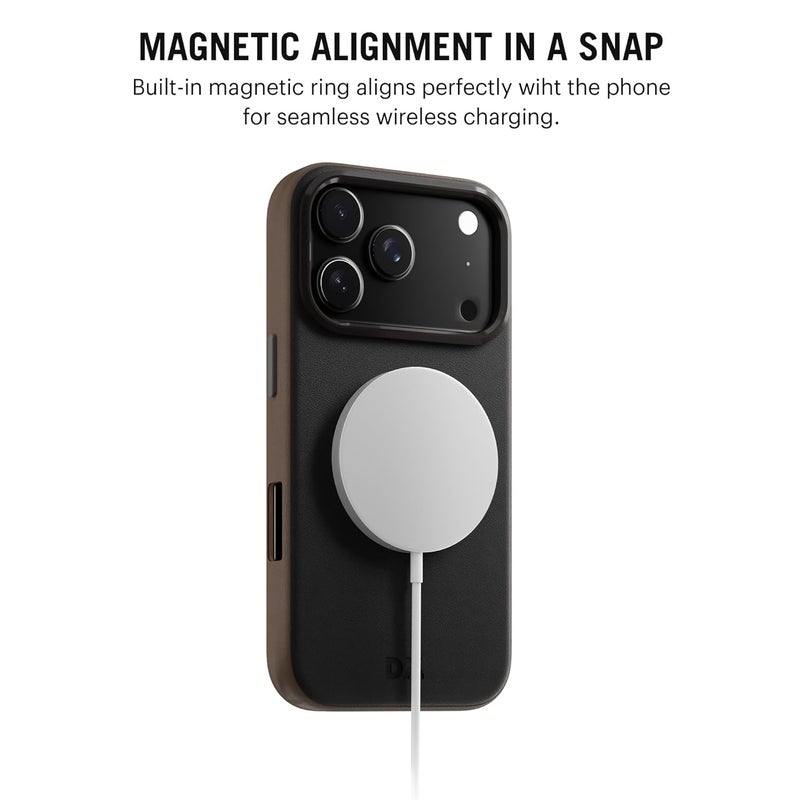 Daily Objects Leatherite Case for iPhone 17 Pro Compatible with MagSafe Wireless Charging | Black-Beige Hybrid Magnetic Back Cover - Image 2