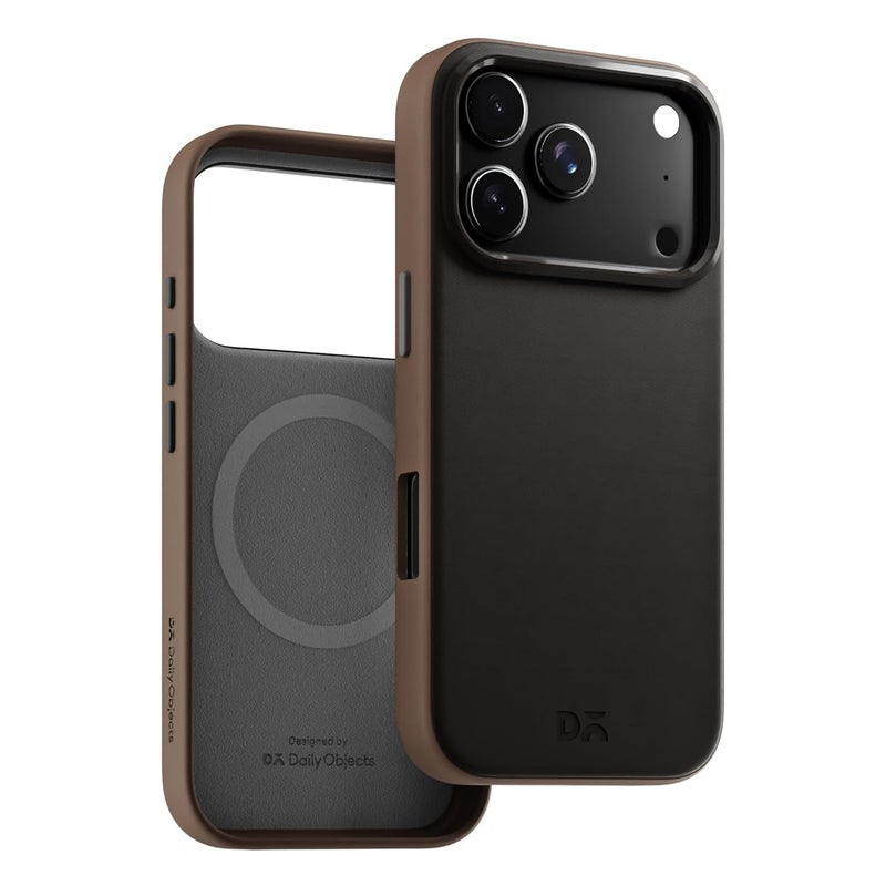 Daily Objects Leatherite Case for iPhone 17 Pro Compatible with MagSafe Wireless Charging | Black-Beige Hybrid Magnetic Back Cover - Image 3