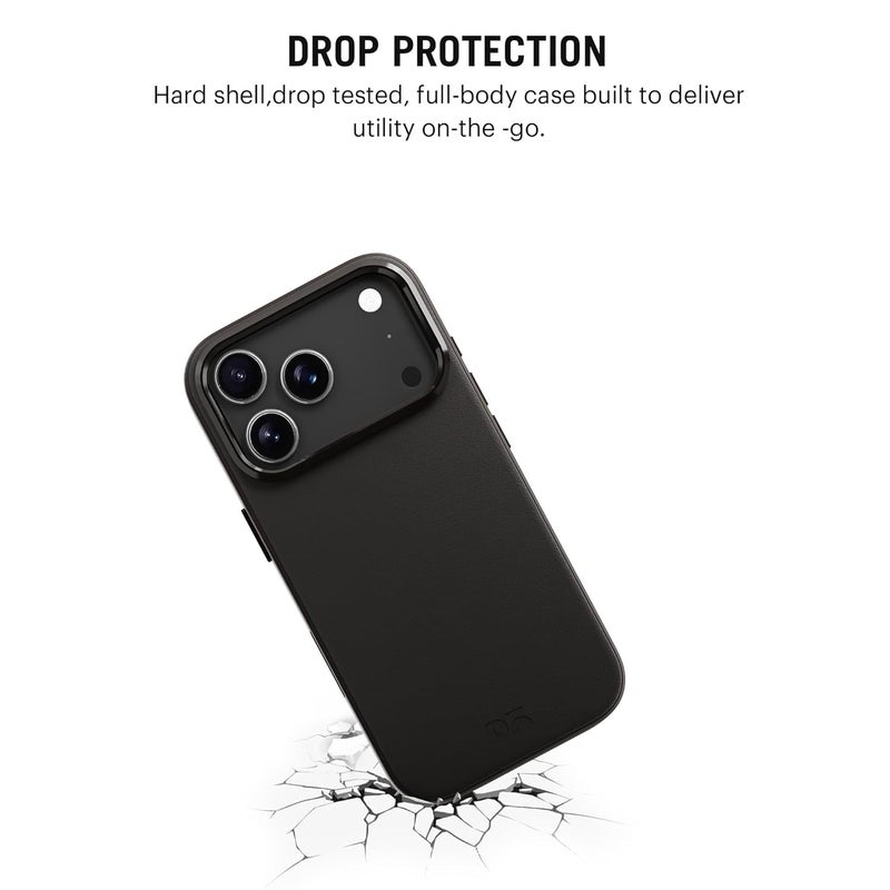 Daily Objects Leatherite Case for iPhone 17 Pro Compatible with MagSafe Wireless Charging | Black-Beige Hybrid Magnetic Back Cover - Image 4