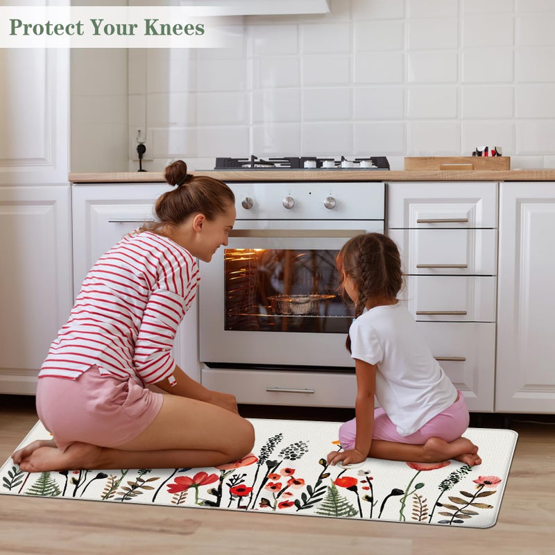 Serwrsw Kitchen Mats for Floor 2 Piece White, Colorful Flower Fern Kitchen Floor Mats for in Front of Sink, Floral Kitchen Rugs Non Slip Washable - Image 5