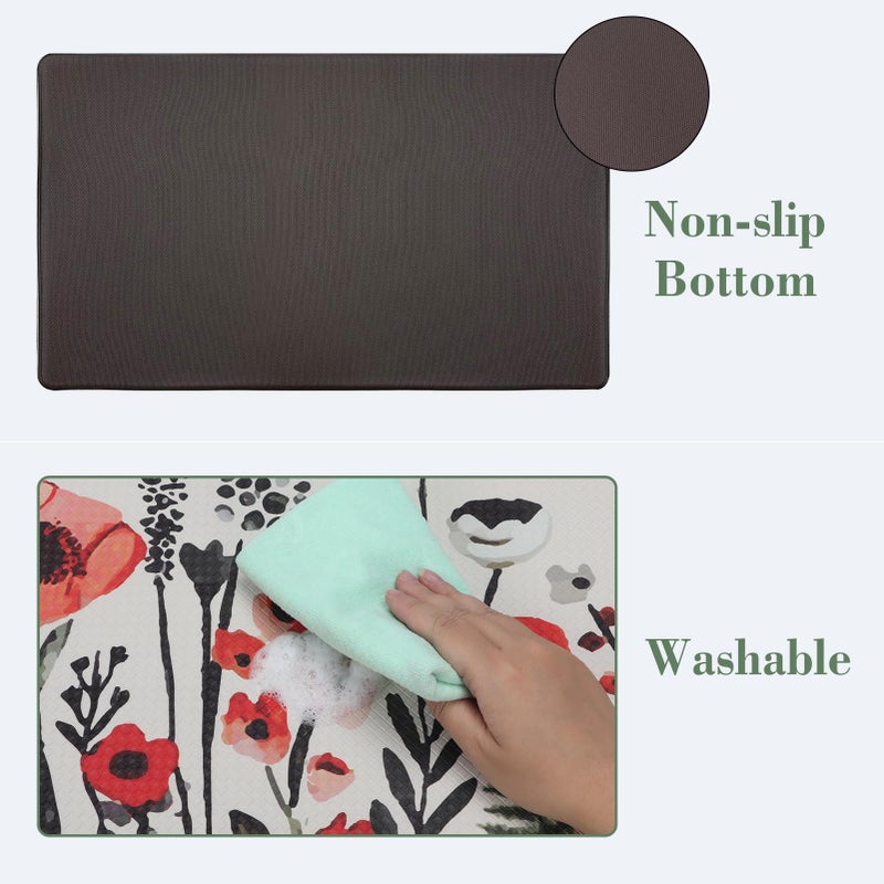 Serwrsw Kitchen Mats for Floor 2 Piece White, Colorful Flower Fern Kitchen Floor Mats for in Front of Sink, Floral Kitchen Rugs Non Slip Washable - Image 4