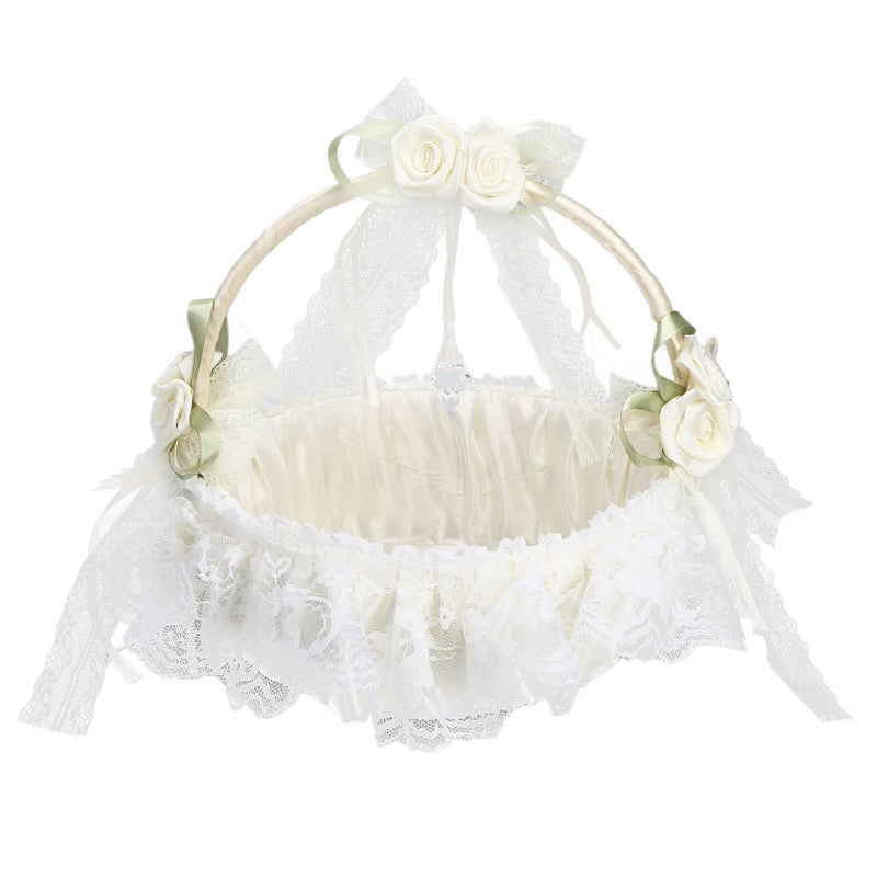 White Flower Basket With Lace Edge 7 1oz Lightweight Petal Holder Wedding Photography Prop Flower Girl Accessory - Image 2