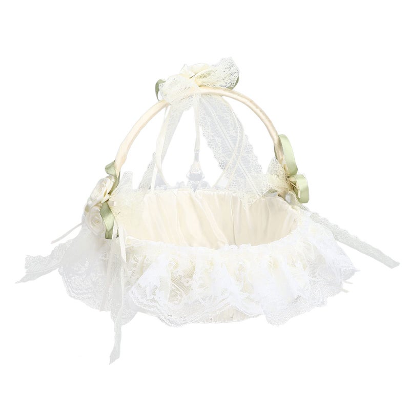 White Flower Basket With Lace Edge 7 1oz Lightweight Petal Holder Wedding Photography Prop Flower Girl Accessory - Image 4