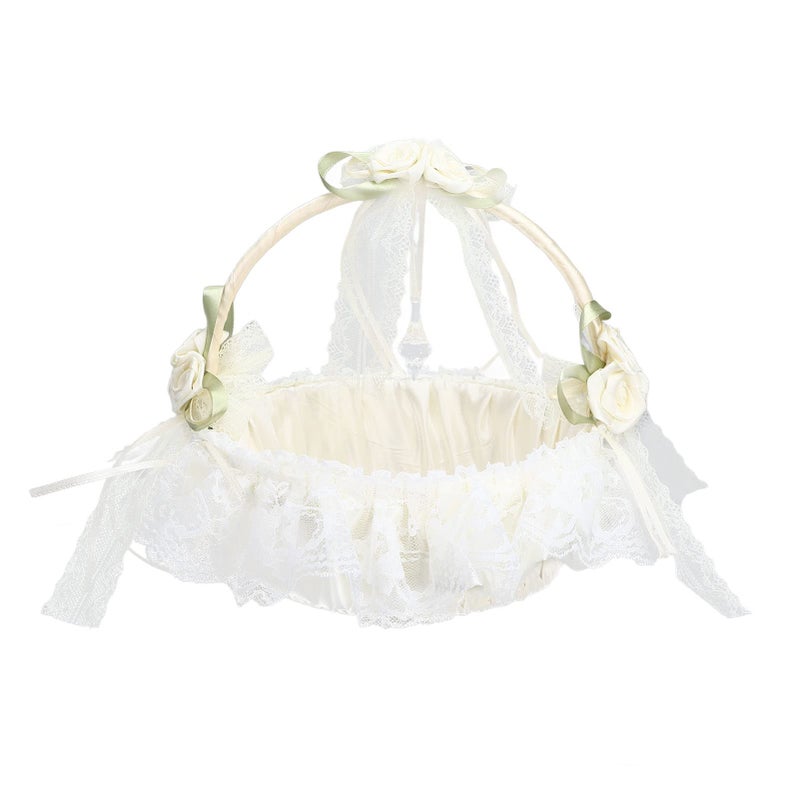White Flower Basket With Lace Edge 7 1oz Lightweight Petal Holder Wedding Photography Prop Flower Girl Accessory - Image 5