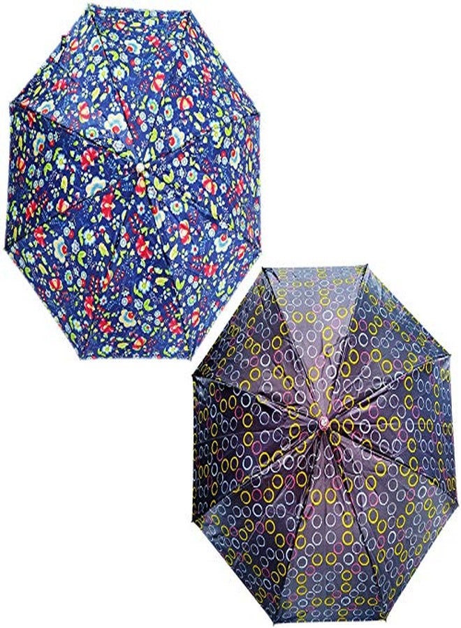 RAINPOPSON 2 Fold Printed Big Size Stylish Umbrella for Women & Men UV Protection Office Umbrella Combo for Girls (Multicolor Printed) - Set of 2 (UM-269) - Image 1