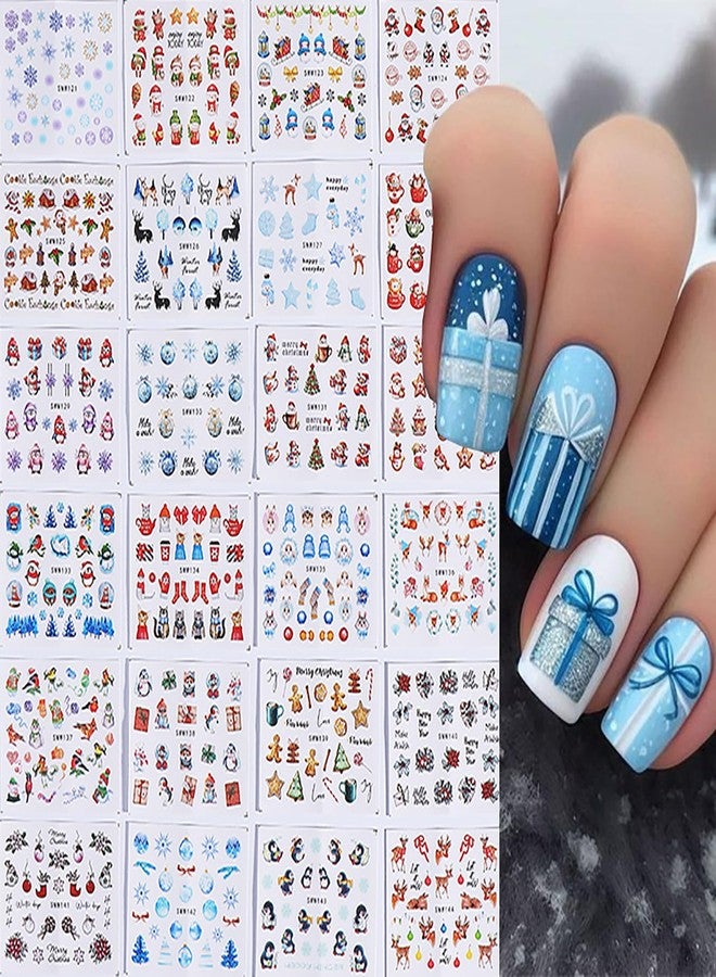 GRITOSE 24 Sheets Christmas Nail Stickers for Women Girls, Cute Water Transfer Nail Decals Christmas Nail Art Stickers Winter Xmas Sticker Snowman Snowflake Elk Penguin Design Holiday Nail Art Decorations - Image 2