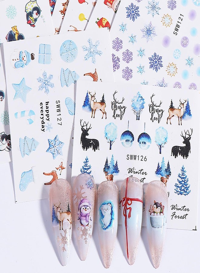 GRITOSE 24 Sheets Christmas Nail Stickers for Women Girls, Cute Water Transfer Nail Decals Christmas Nail Art Stickers Winter Xmas Sticker Snowman Snowflake Elk Penguin Design Holiday Nail Art Decorations - Image 4
