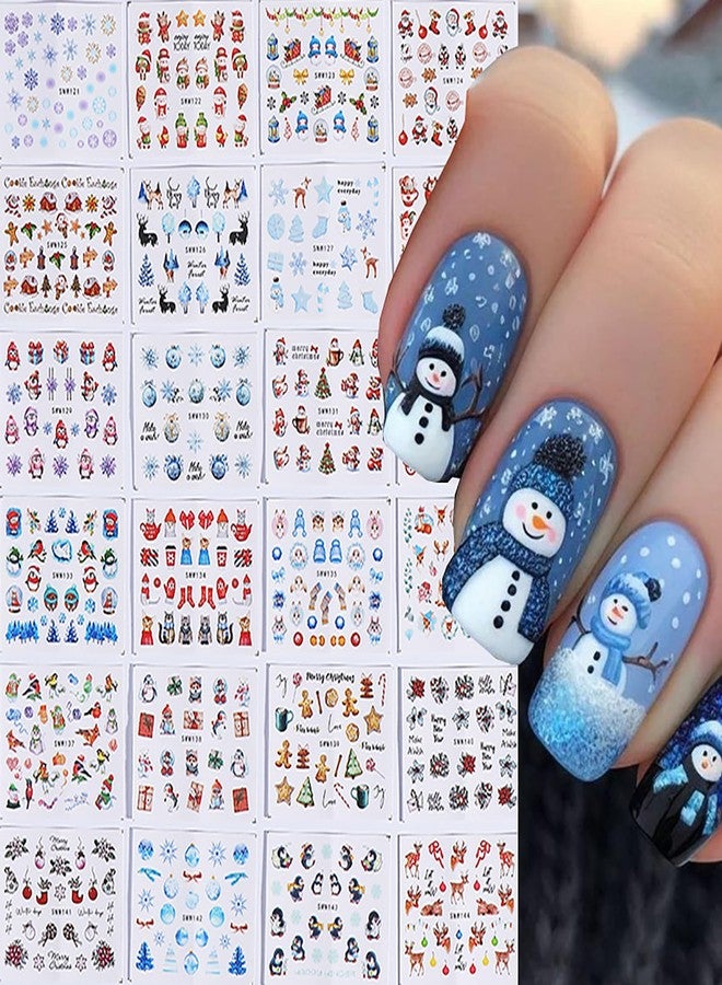 GRITOSE 24 Sheets Christmas Nail Stickers for Women Girls, Cute Water Transfer Nail Decals Christmas Nail Art Stickers Winter Xmas Sticker Snowman Snowflake Elk Penguin Design Holiday Nail Art Decorations - Image 1