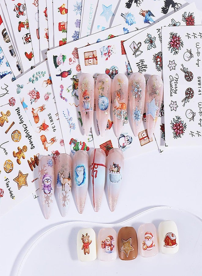 GRITOSE 24 Sheets Christmas Nail Stickers for Women Girls, Cute Water Transfer Nail Decals Christmas Nail Art Stickers Winter Xmas Sticker Snowman Snowflake Elk Penguin Design Holiday Nail Art Decorations - Image 3