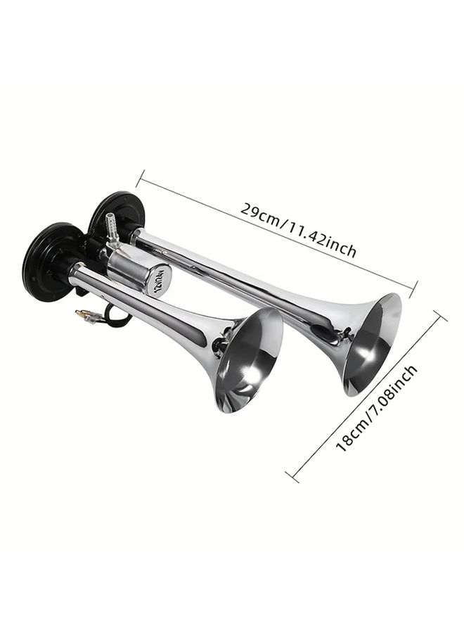 Upgraded 2nd Generation Silvery Dual Trumpet Air Horns for 12V Vehicles 115dB Loud Chrome Plated Zinc Horn with All Copper Coil Easy Install on Trucks SUVs Motorcycles Boats Cars Automotive Accessories - Image 2