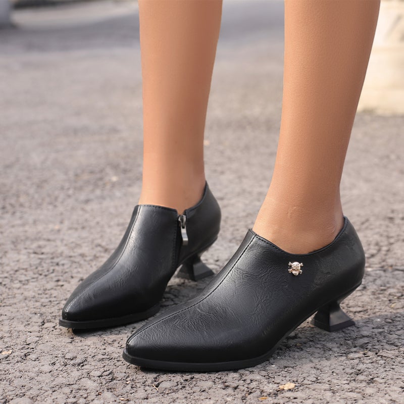 Model 2024 Spring Fashion Mid-Heel Women'S Shoes 40-48 Plus Size Pointed Side Zipper Mid-Mouth Single Shoes - Image 2