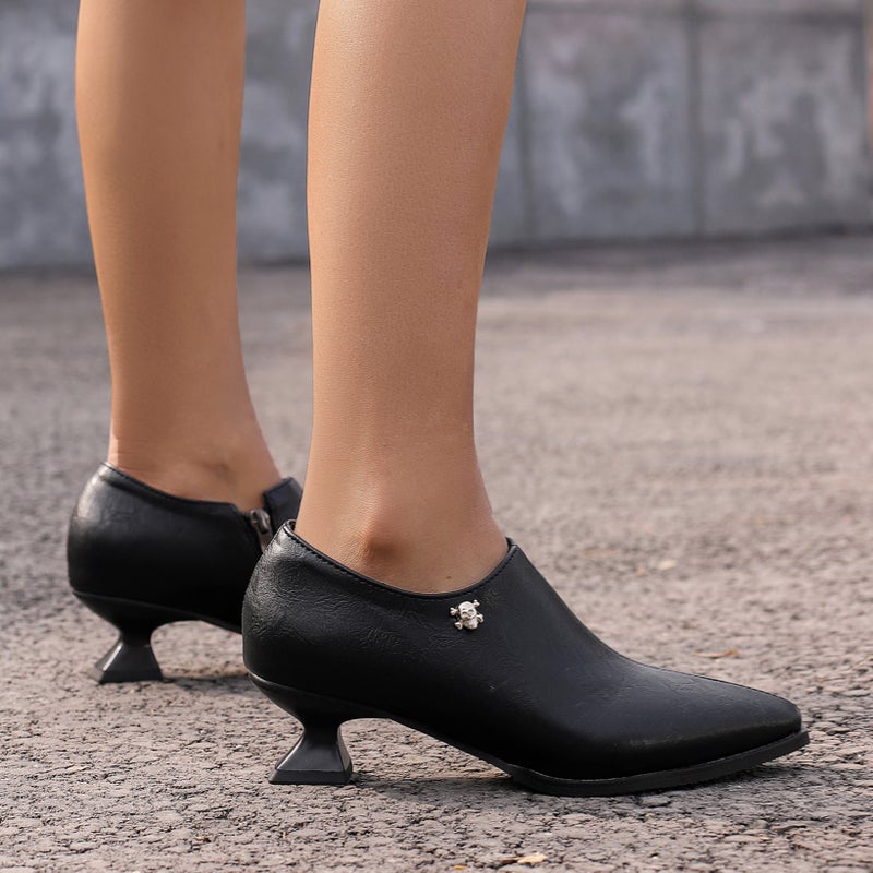 Model 2024 Spring Fashion Mid-Heel Women'S Shoes 40-48 Plus Size Pointed Side Zipper Mid-Mouth Single Shoes - Image 5