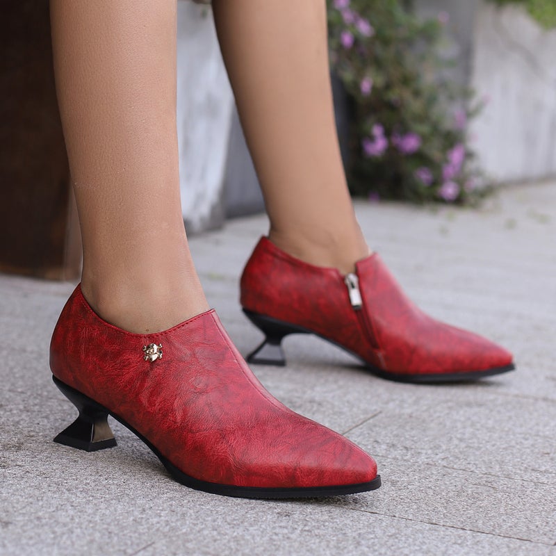 Model 2024 Spring Fashion Mid-Heel Women'S Shoes 40-48 Plus Size Pointed Side Zipper Mid-Mouth Single Shoes - Image 3