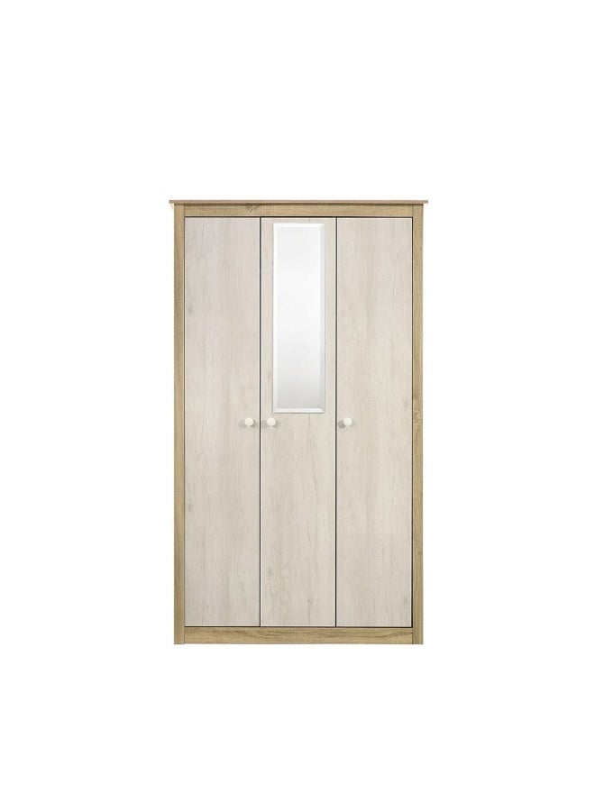 DANUBE HOME Kelly 3 Door Wardrobe With Mirror Sturdy Closet Clothes Storage Cupboard For Kids Modern Design Space Saving Swing Door Cabinet For Bedroom L122.5Xw55Xh210Cm - White Ash+Sonoma Oak  - Image 5