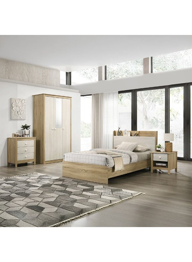 DANUBE HOME Kelly 3 Door Wardrobe With Mirror Sturdy Closet Clothes Storage Cupboard For Kids Modern Design Space Saving Swing Door Cabinet For Bedroom L122.5Xw55Xh210Cm - White Ash+Sonoma Oak  - Image 3