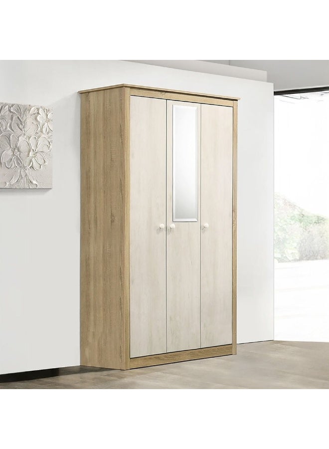 DANUBE HOME Kelly 3 Door Wardrobe With Mirror Sturdy Closet Clothes Storage Cupboard For Kids Modern Design Space Saving Swing Door Cabinet For Bedroom L122.5Xw55Xh210Cm - White Ash+Sonoma Oak  - Image 2