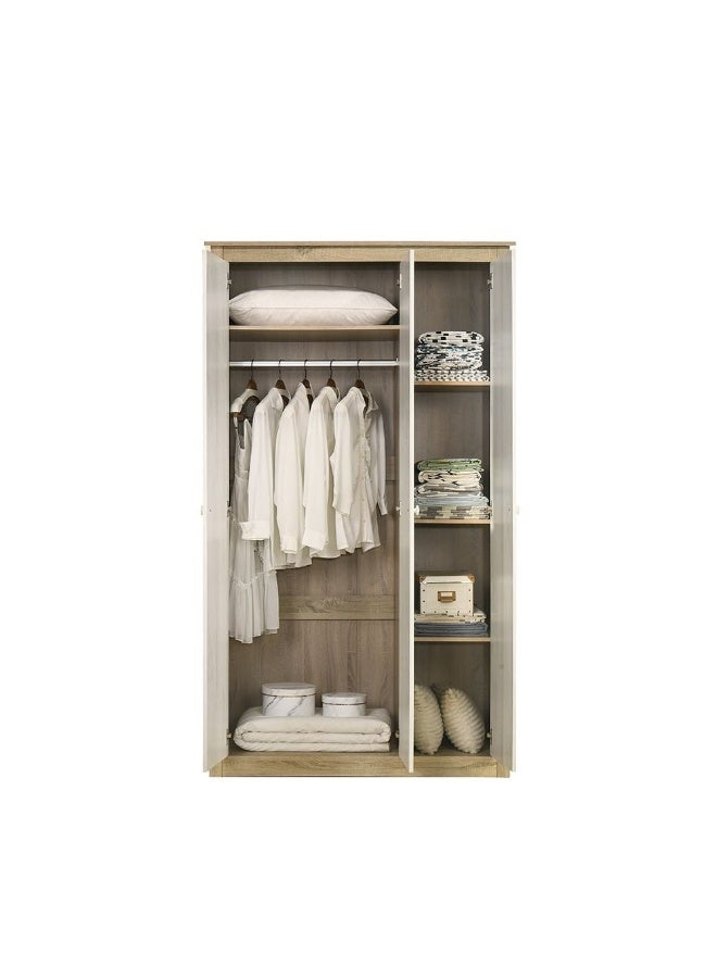 DANUBE HOME Kelly 3 Door Wardrobe With Mirror Sturdy Closet Clothes Storage Cupboard For Kids Modern Design Space Saving Swing Door Cabinet For Bedroom L122.5Xw55Xh210Cm - White Ash+Sonoma Oak  - Image 4