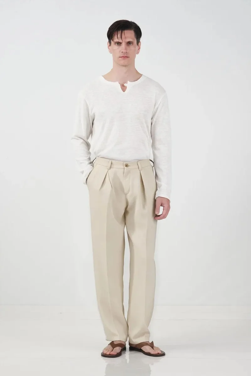 Giesto Beige Natural GIESTO Men's Straight-leg Pleated Trousers for Men | Best Price UAE