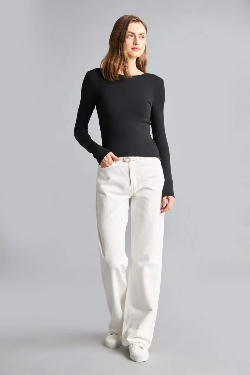 Defacto Slim Fit Crew Neck Basic modal Long Sleeve T-Shirt