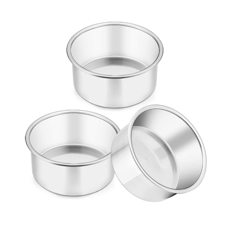 TeamFar TeamFar 4 Inch Cake Pan Mini Cake Pan Small Round Baking Tins Set Stainless Steel For Baking Steaming Serving Healthy  Sturdy Easy Clean  Dishwasher Safe  Set of 3