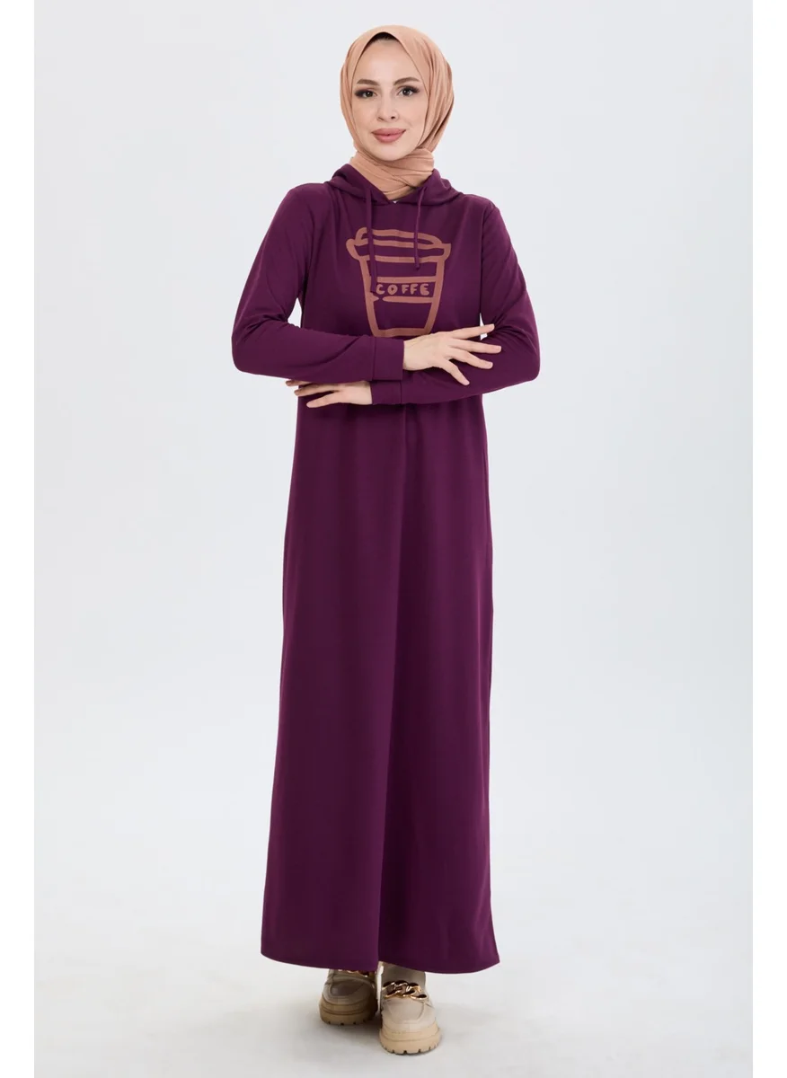 Tofisa 13100-PURPLE Front Printed Hooded Hijab Dress