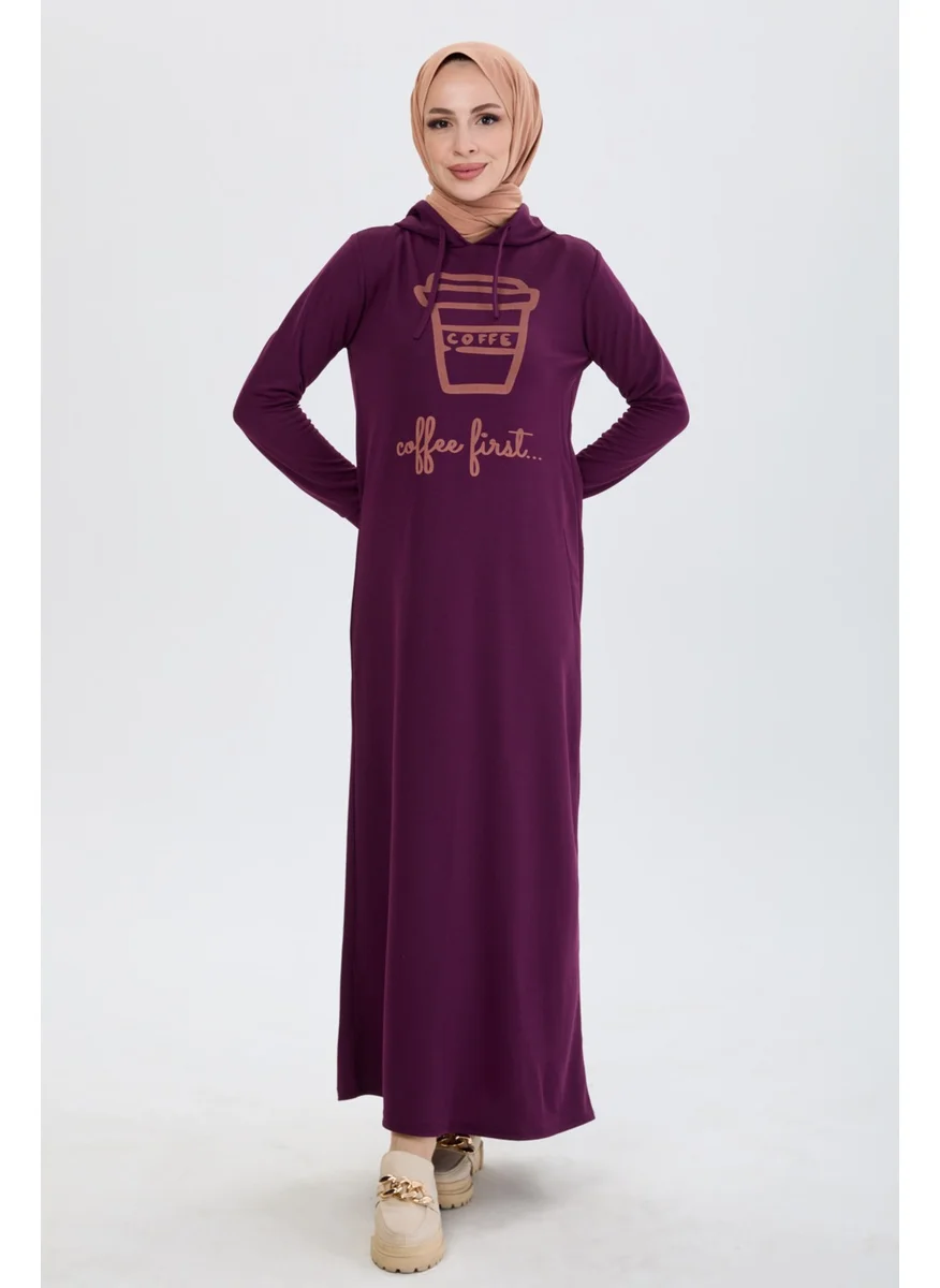 Tofisa 13100-PURPLE Front Printed Hooded Hijab Dress