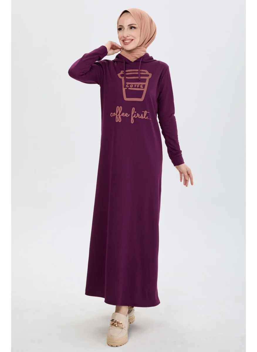 Tofisa 13100-PURPLE Front Printed Hooded Hijab Dress