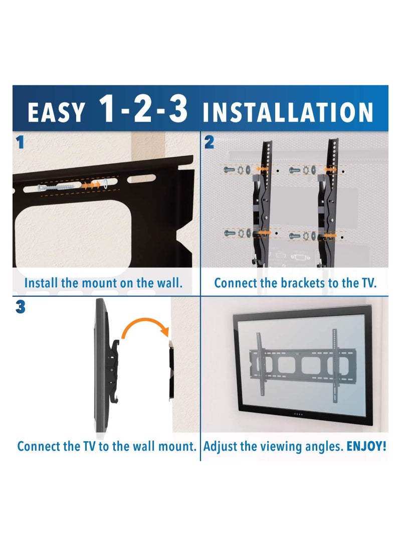 ELTRAZONE ELTERAZONE Large Tilting TV Wall Mount Bracket | 42 43 50 55 58 65 70 75 80 Inch | 220 Pound Capacity | VESA Compatible | Low Profile | Flat Screens - Image 4