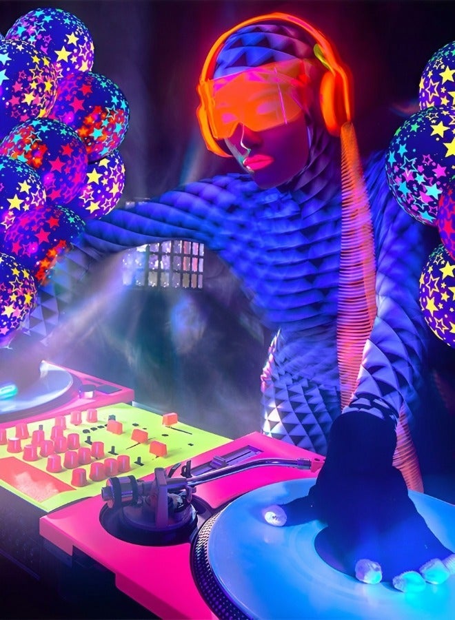 GROIC 50 Pieces Neon Glow Balloons Stars Glow in Balloons Black Light Fluorescent Arch Party Decoration Balloons Neon Latex Balloons Party Supplies (Clear) - Image 2