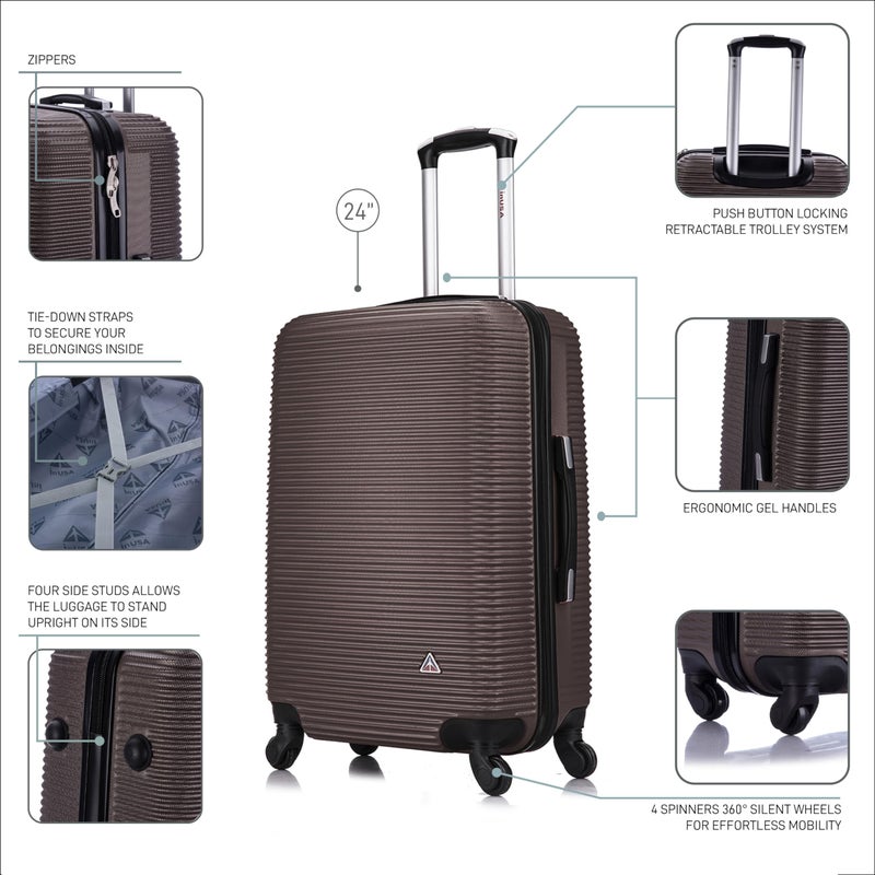 InUSA ROYAL Hardside Spinner Luggage with Ergonomic Handles | Spacious Travel Suitcase with Four Spinner Wheels and Studs | 24 Inch Medium Hardside Spinner Luggage | Brown - Image 3