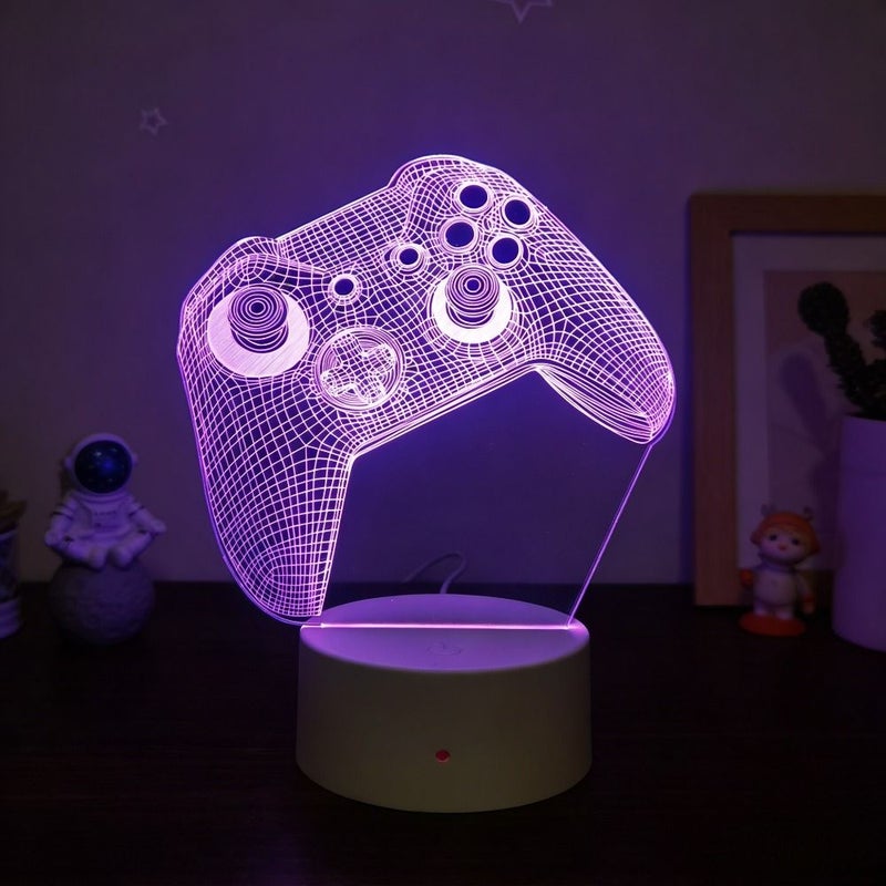 مصباح LED يعمل باللمس مع 7 ألوان متغيرة على شكل وحدة تحكم ألعاب ثلاثية الأبعاد، مصباح USB لإضاءة غرفة الألعاب، هدية للاعبين. - Image 1
