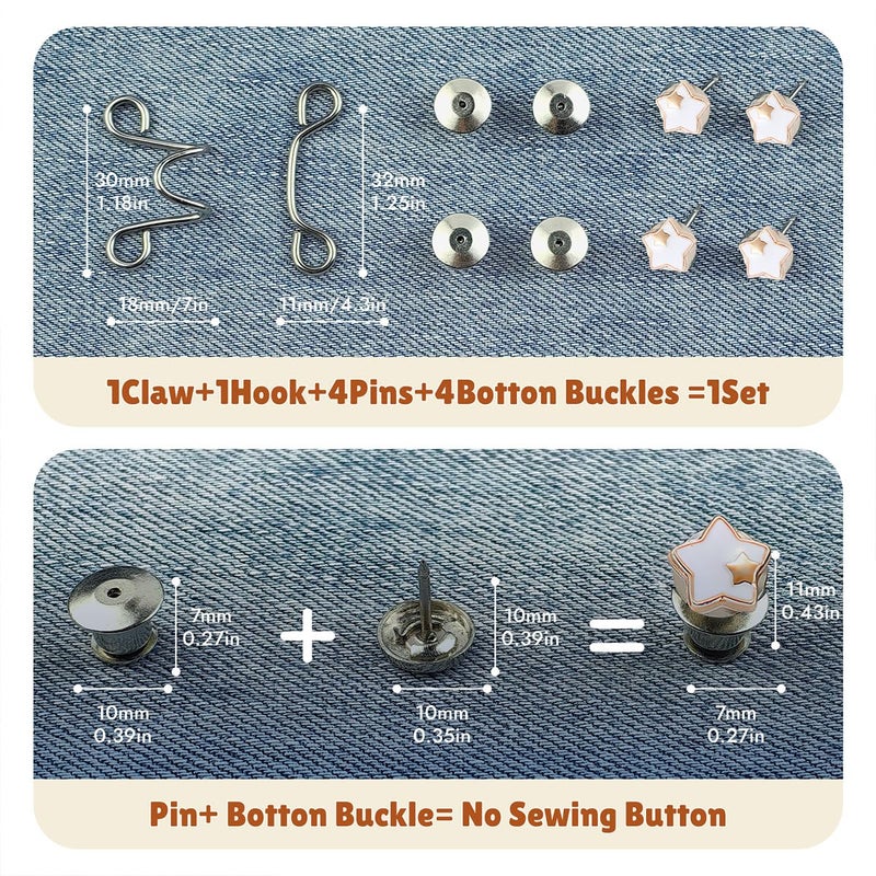 EAEDMY 72PCS Pants Waist Tightener for Jean, Adjustable Pants Button Tightener for Loose Jeans or Skirts, Pants Clips to Tighten Waist, Button Pins for Jeans, No Sewing Required - Image 4