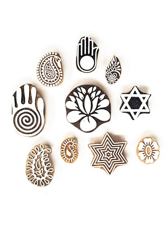 Hashcart Hashcart Wooden Stamp Block, Printing Stamp Design Set | Block For Printing Saree Border | Dresses, Craft Card Making, Scrapbook, Clay Pottery | Set of 10  - Image 2