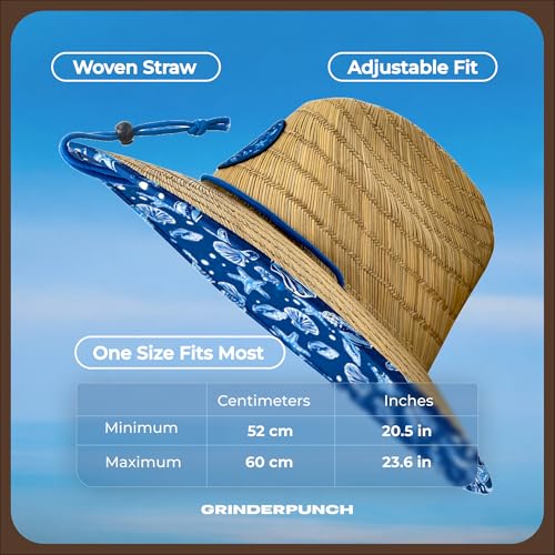 grinderPUNCH Lifeguard Hat Mens Straw Sun Hat for Beach, Outdoor, and Travel | UPF 50+ Sun Protection | Wide Brim Straw Beach Hat | Classic Sun Hat for Men and Women (Blue Nautical) - Image 5
