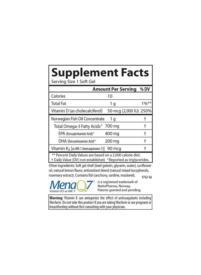 Carlson كارلسون - إيليت أوميغا-3 بلس D & K، 700 ملغ أوميغا-3s + D3 & K2، وظيفة، صحة العظام ودعم المناعة، ليمون، 180 كبسولة لينة - Image 4