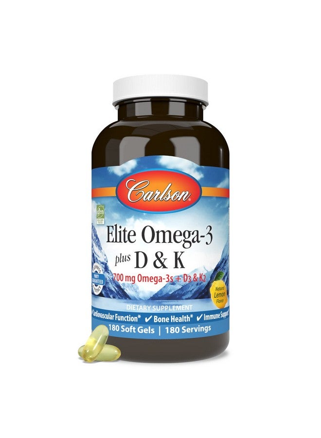 Carlson كارلسون - إيليت أوميغا-3 بلس D & K، 700 ملغ أوميغا-3s + D3 & K2، وظيفة، صحة العظام ودعم المناعة، ليمون، 180 كبسولة لينة - Image 5