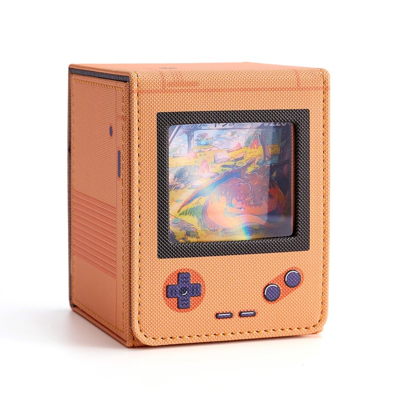 Venssu Retro Gaming Console Appearance MTG Deck Box with Commander Display, Card Deck Case Fit 120 Single Sleeved Cards, PU Leather Magnetic Card Storage Box with 2 Dividers, Compatible with TCG/PTCG(Orange) - Image 1