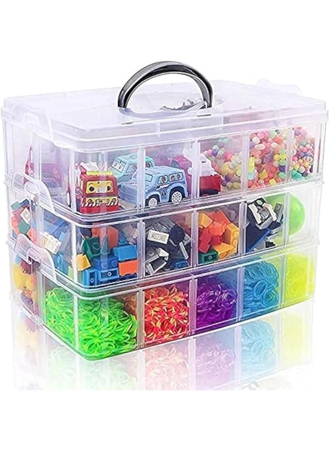 HOOKOR 3-Tier Stackable Storage Container Box with dividers-30 compartments, Bead Organizers for Art Craft Storage, Washi tape, Kids Toys, Jewelry, Beauty & Sewing Supplies - Image 1