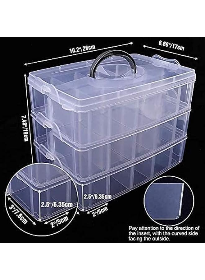 HOOKOR 3-Tier Stackable Storage Container Box with dividers-30 compartments, Bead Organizers for Art Craft Storage, Washi tape, Kids Toys, Jewelry, Beauty & Sewing Supplies - Image 2