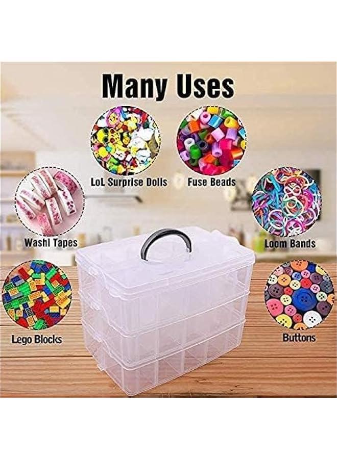 HOOKOR 3-Tier Stackable Storage Container Box with dividers-30 compartments, Bead Organizers for Art Craft Storage, Washi tape, Kids Toys, Jewelry, Beauty & Sewing Supplies - Image 3
