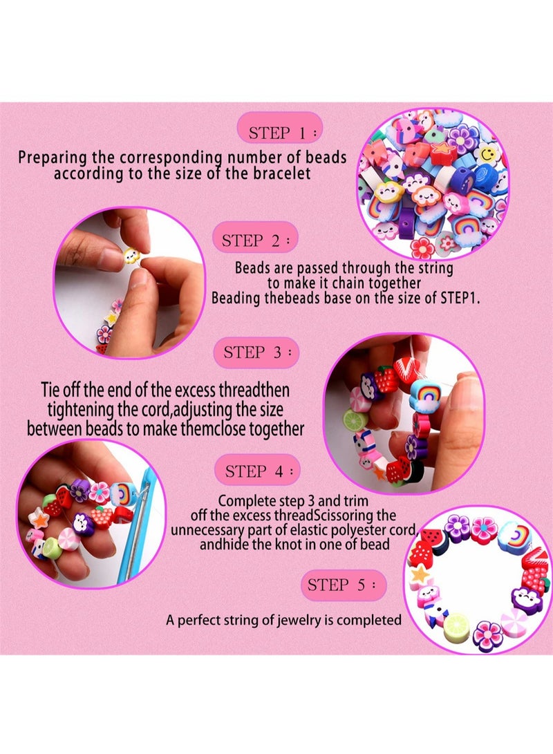 SYOSI 360 Pieces Polymer Clay Beads for Jewelry Bracelet Making Kit 24 Styles Preppy Beads DIY Arts and Crafts Kit Include Flower Smiley Face Bead Charms  - Image 5